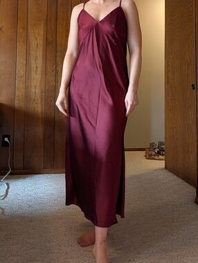 Silky V-Neck Slip Dress in Burgundy